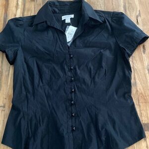 LOFT Classic Black Collared Blouse